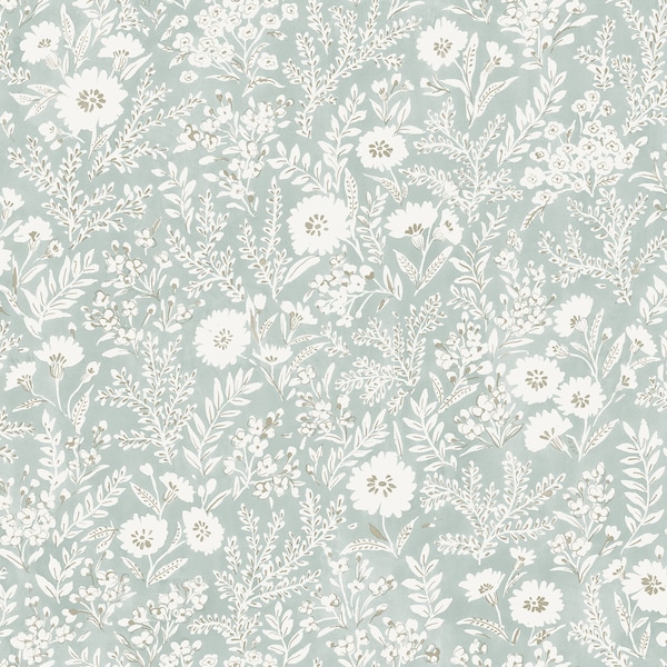 Manhattan Comfort Greeley Agathon Seafoam Floral 33 ft L X 205 in W Wallpaper BR4072-70053 - main